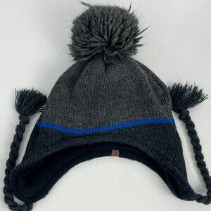 Hot Paws Kids Ear Flap Pom Pom Beanie Hat One Size 8-16yrs Gray Lined Stretch